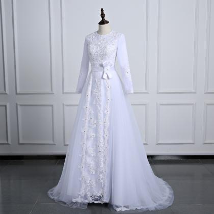 Long Sleeve Wedding Dresses Tulle Floor Length..