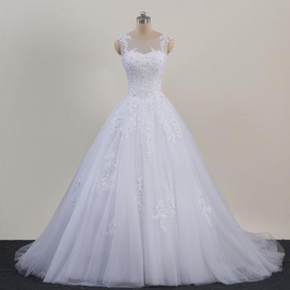 White Or Ivory Jewel A-line Sweep/brush Lace Tulle..