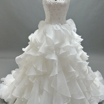 A Line Sweetheart Strapless Beaded Lace Ruffles..