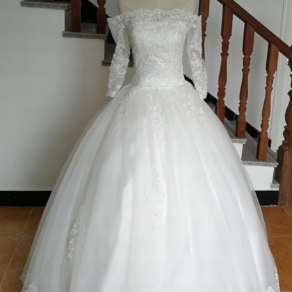 A-line Long Sleeve Romantic Wedding Dress,tulle..