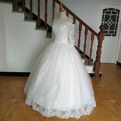 A-line Long Sleeve Romantic Wedding Dress,tulle..