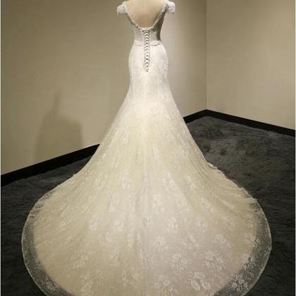 Charming Mermaid Prom Wedding Dress V Collar..