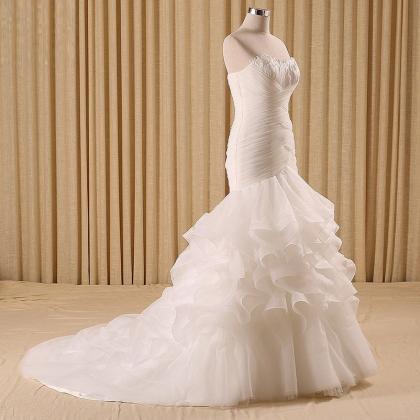 Lace Up Mermaid Wedding Dress Ruffles Bride Dress..
