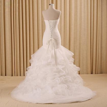 Lace Up Mermaid Wedding Dress Ruffles Bride Dress..
