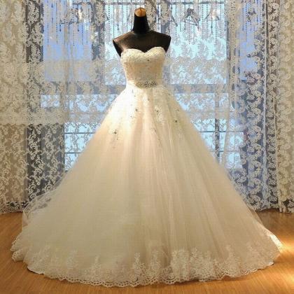Luxury A-line Strapless Sweetheart Neck Lace..
