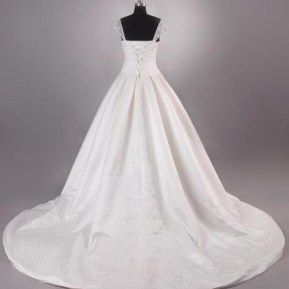 White/ivory Small Tail Wedding Dress Bridal Gown..