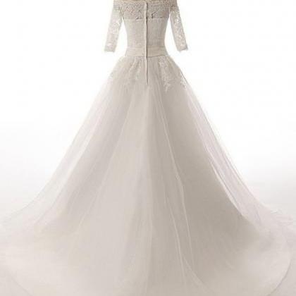 Half Sleeves Long Ball Gowns Bodice Lace Wedding..
