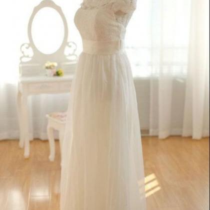 Pretty Elegant Long Chiffon Ivory Lace Wedding..