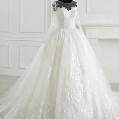 Long Sleeve Lace Wedding Dresses Ball Gown Tulle..