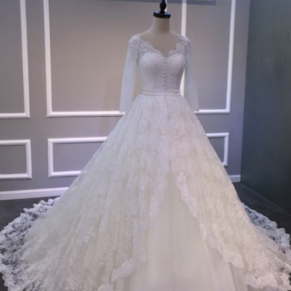 Ball Gowns Ivory Long Lace Tulle Wedding Dresses,v..