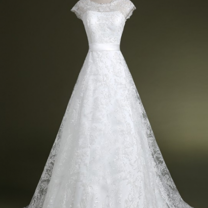  Cap Sleeves A-line Lace Wedding Dr..