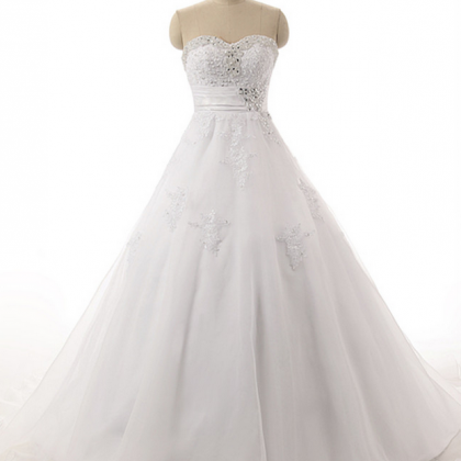  Sweetheart A-line White Tulle Wedd..