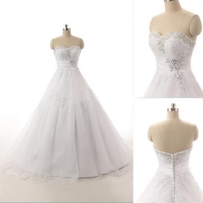  Sweetheart A-line White Tulle Wedd..
