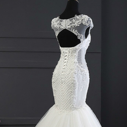 Style Scoop Neck Wedding Dresses Mermaid Lace-up..