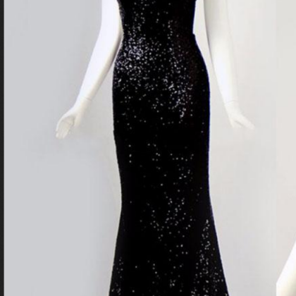 Real Sample Black Sequin Mermaid Prom Dresses..