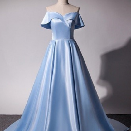 Ice Blue Satin Princess Gowns, Light Blue Prom..