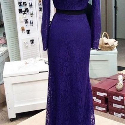 Long Sleeve Prom Dress,lace Prom Dress,two Pieces..