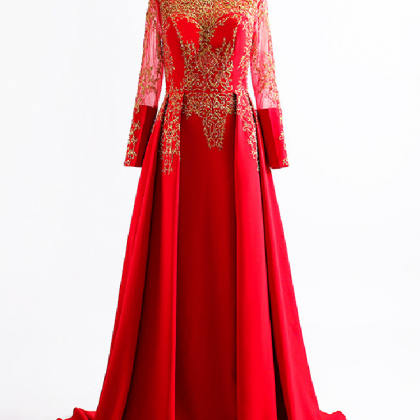 Arab Robe Long-sleeved Red Dress Evening Dress..