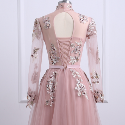 Flowers Dress Party Long-sleeved Dress Appliques..