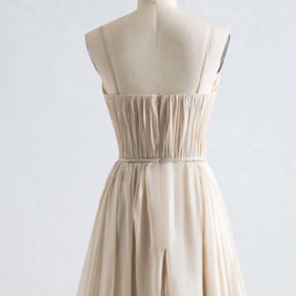 Champagne Her Long Silk Dress Straps Outdoor Dress..
