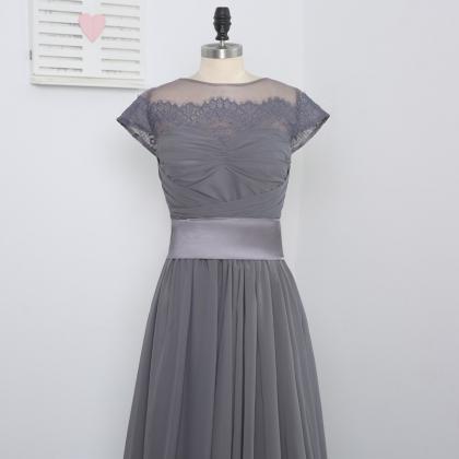 Party Dress Sleeve Perspective Arc Edge Gray Silk..