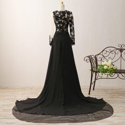 To The Black Chiffon Evening Gown Appliques..