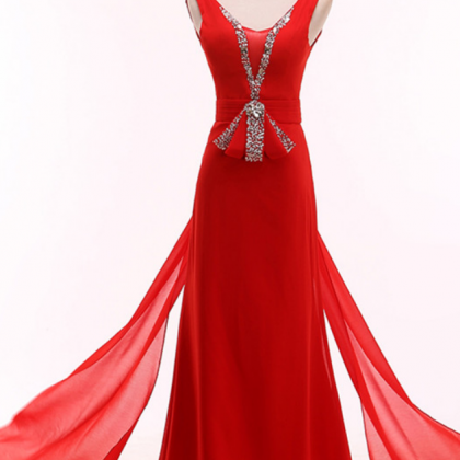 Delicate Red Crystal Intermittently Evening Dress..