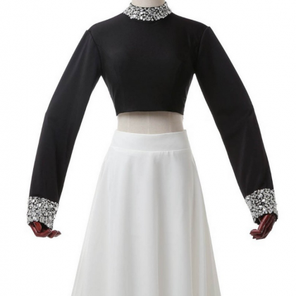 Crystal Long-sleeved Dress Black And White And..