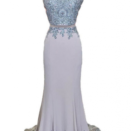 Lace Two Piece Mermaid Evening Dress, Sheer Back..
