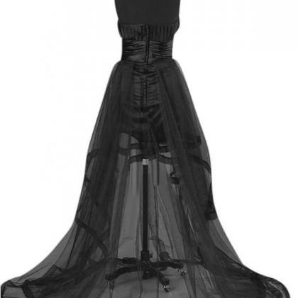 Sexy Strapless A-line Hi-lo Tulle Black Prom Dress..