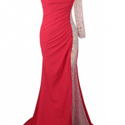One-shoulder Long Sleeved Mermaid Long Prom Dress,..