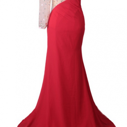 One-shoulder Long Sleeved Mermaid Long Prom Dress,..