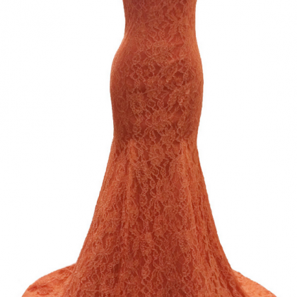 Long Lace Mermaid Orange Party Sexy Dress..