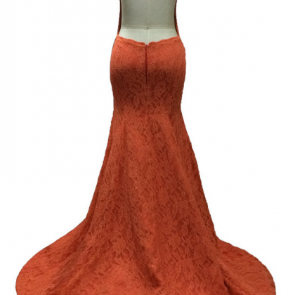 Long Lace Mermaid Orange Party Sexy Dress..