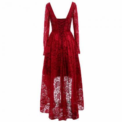 Real Photo Red Lace Long Sleeve In The Evening,..
