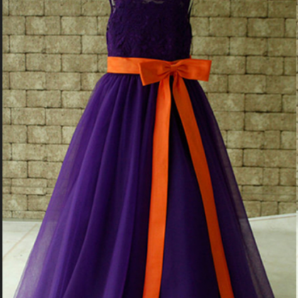 Purple Lace Flower Girl Dress Floor Length With..