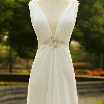 Handmade Simple White Beaded Backless Lace..
