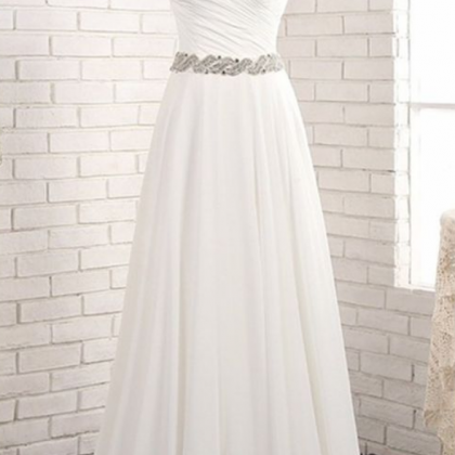 Cute White Chiffon Prom Dress With Straps