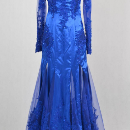 Winter Blue Mermaid Evening Dresses Long Sleeve..