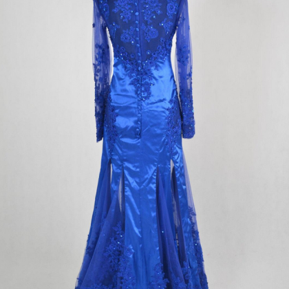 Winter Blue Mermaid Evening Dresses Long Sleeve..