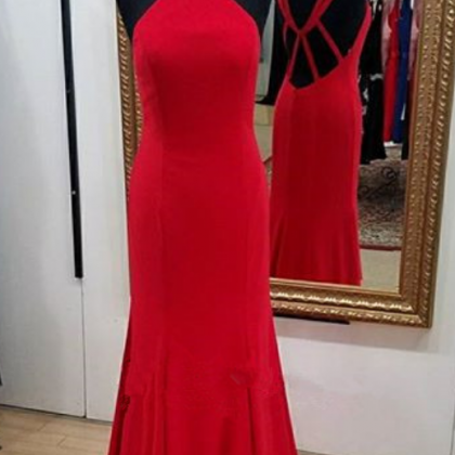 Sexy Sleeveless Prom Dress, Red Mermaid Prom..