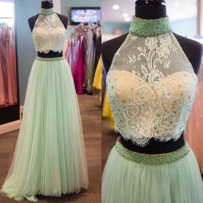 Two Piece Prom Dress, Long Prom Dresses,lace..
