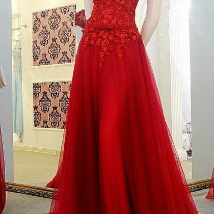 Red Sexy Tulle Party Dress,cap Sleeves Prom Gowns..