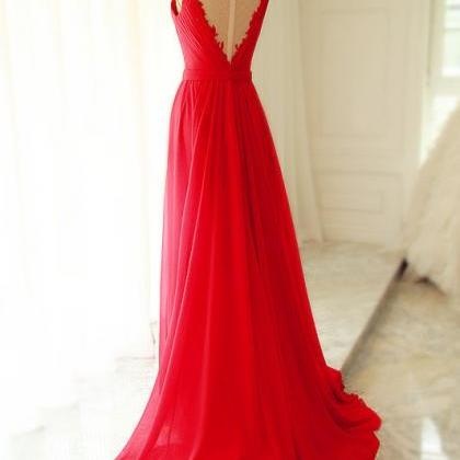 Beautiful Prom Dress, Red Prom Gown,chiffon Prom..