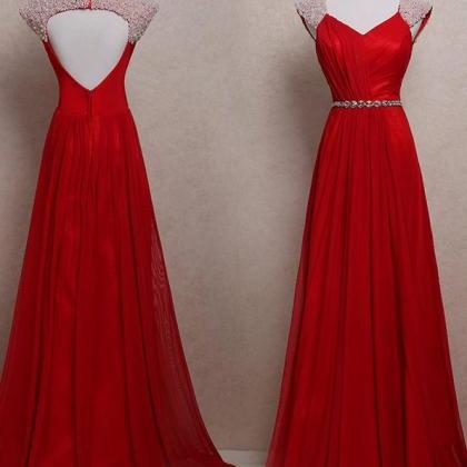 Dark Red Prom Dresses,chiffon Prom Dresses,long..