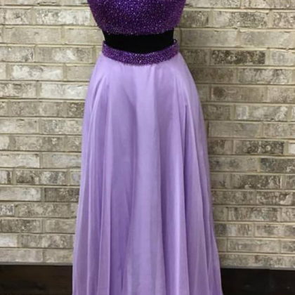 Purple Beaded 2 Pieces Prom Dress,light Purple..