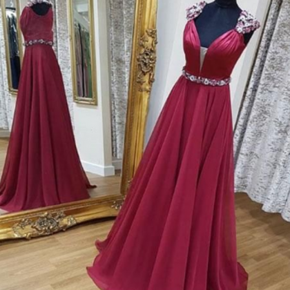 V-neck Red Party Dress, Formal Dress.