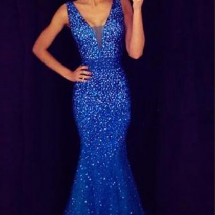 Royal Blue Prom Dress, Mermaid Prom Dress, Crystaled Prom Dress on Luulla