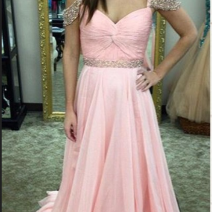 Baby Pink Chiffon Prom Dresses Featuring Off The..