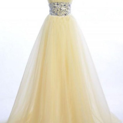 Yellow One-shoulder Tulle Long Prom Dress With..